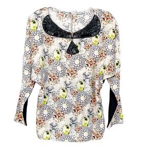 RARE Desinger Silvia Hillman Abstract Silk Beaded Top Limited Release EUC Size 6